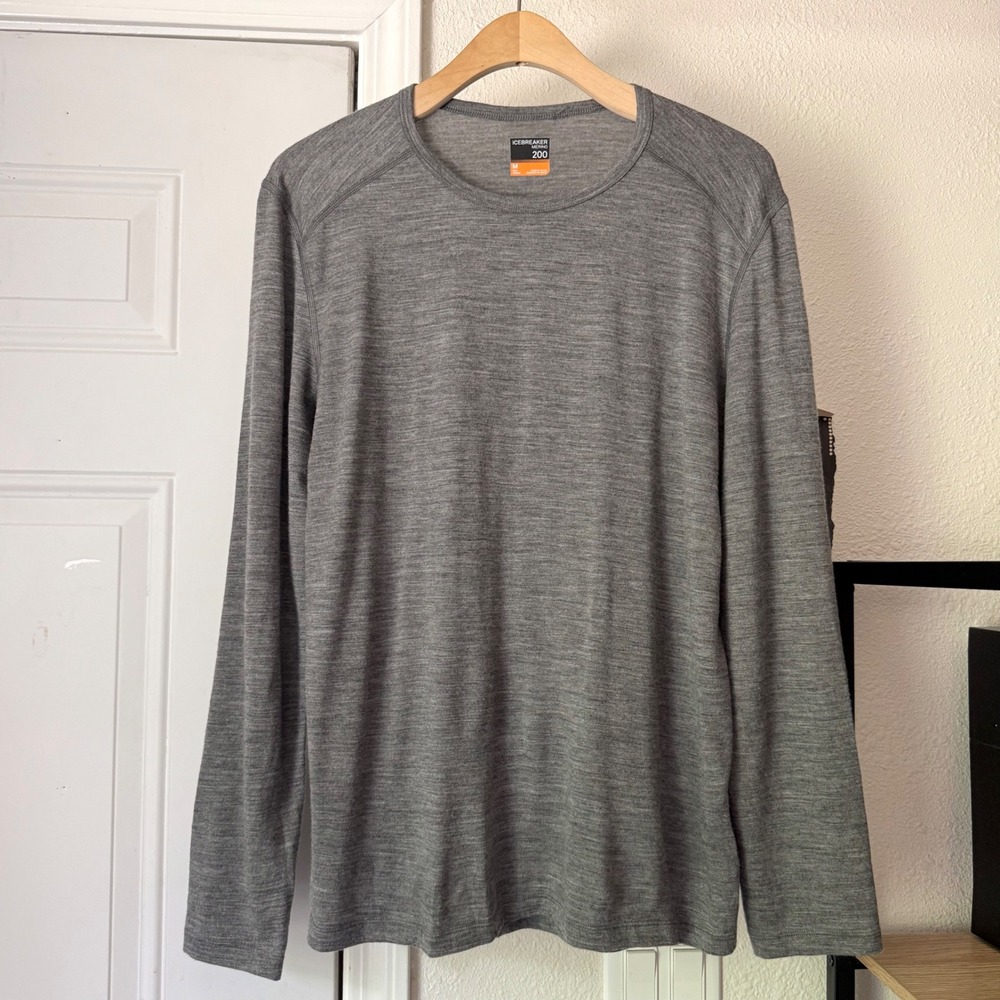 ICEBREAKER heather grey merino wool crew neck long sleeve base layer tee t-shirt